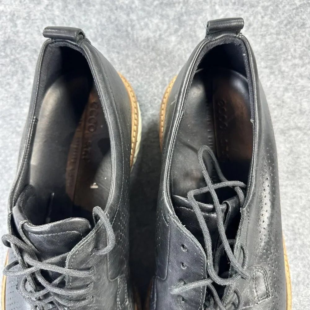 Ecco ST.1 Shoes Mens Size 11.5 Black Leather Derby Lace Up Comfort Dress EU 45